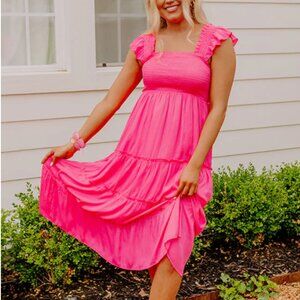 NWT Pink Ruffle Midi Dress